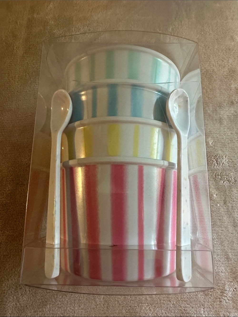 Hobby Lobby Striped Ice Cream Cups Set with Spoons - Pink, Yellow, Blue, Green
